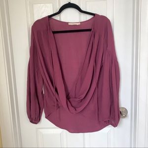5 for $25! Lush Lowcut Swing Long Sleeve Blouse Fuchsia Small